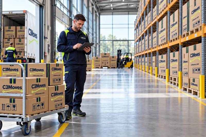 C3Moves logistics operation with branded consignments prepared for delivery